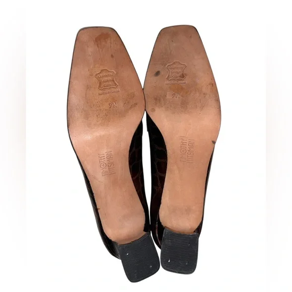 Timothy Hitsman Vintage Croc Leather Square Toe Heels, Size 9 Narrow - Picture 6 of 7